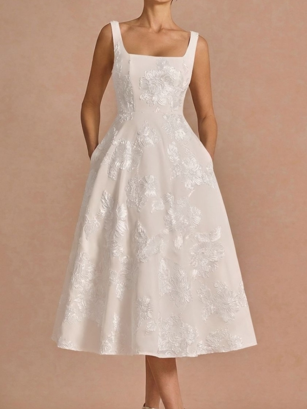 Azazie Brynn Cloud White Midi Dress Cloud White US 12